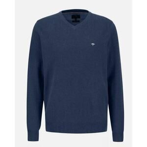 Fynch Hatton L Blue V Neck Sweater Cotton Superfine Tight Knit Preppy Mens